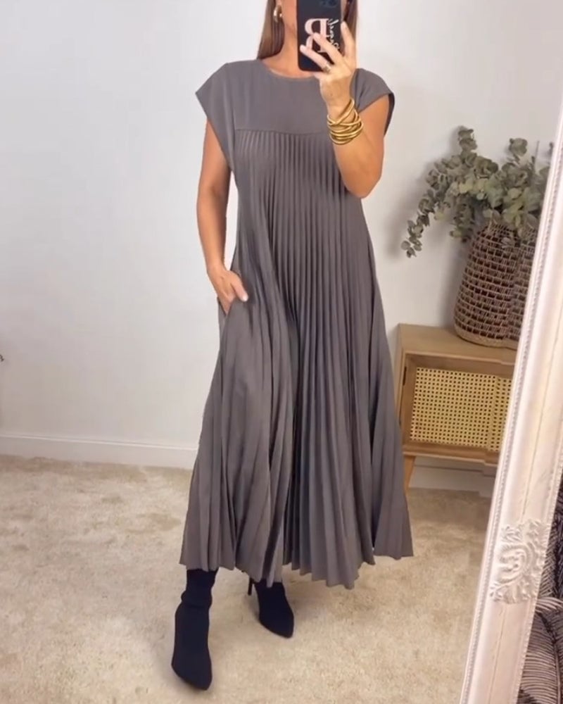 🎁Hot Sale 49% OFF🎁Women Pleated Simple Solid Color Dress