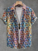 Vintage Casual Geometric Stitching Flowers Print Casual Jacquard Shirt