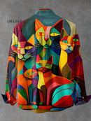 Vintage Abstract Picasso Cat Art Print 100% Cotton Long Sleeve Shirt