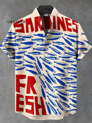 Vintage Fish Sardines Art Print Casual 100% Cotton Shirt