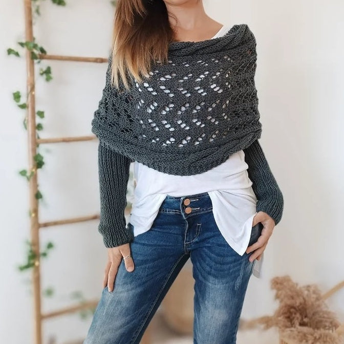 🧣 Women's Knitted Cut-Out Shawl Poncho Wrap