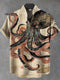 Vintage Fish Octopus Art Print Casual 100% Cotton Shirt