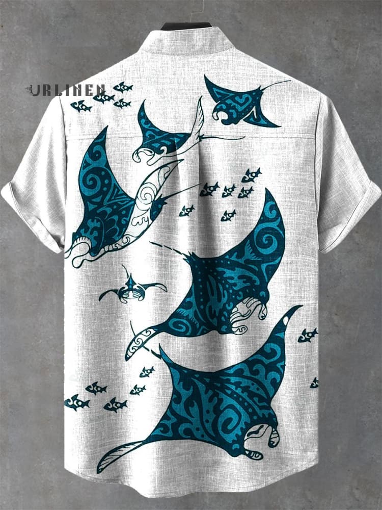 Vintage Manta Rays Art Print Casual 100% Cotton Shirt