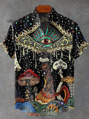 Vintage Psychedelic Eyes Mushroom Art Print Casual 100% Cotton Shirt