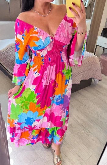 🔥LAST DAY 49% OFF🔥💃V-neck Floral Seaside Vacation Loose Dress