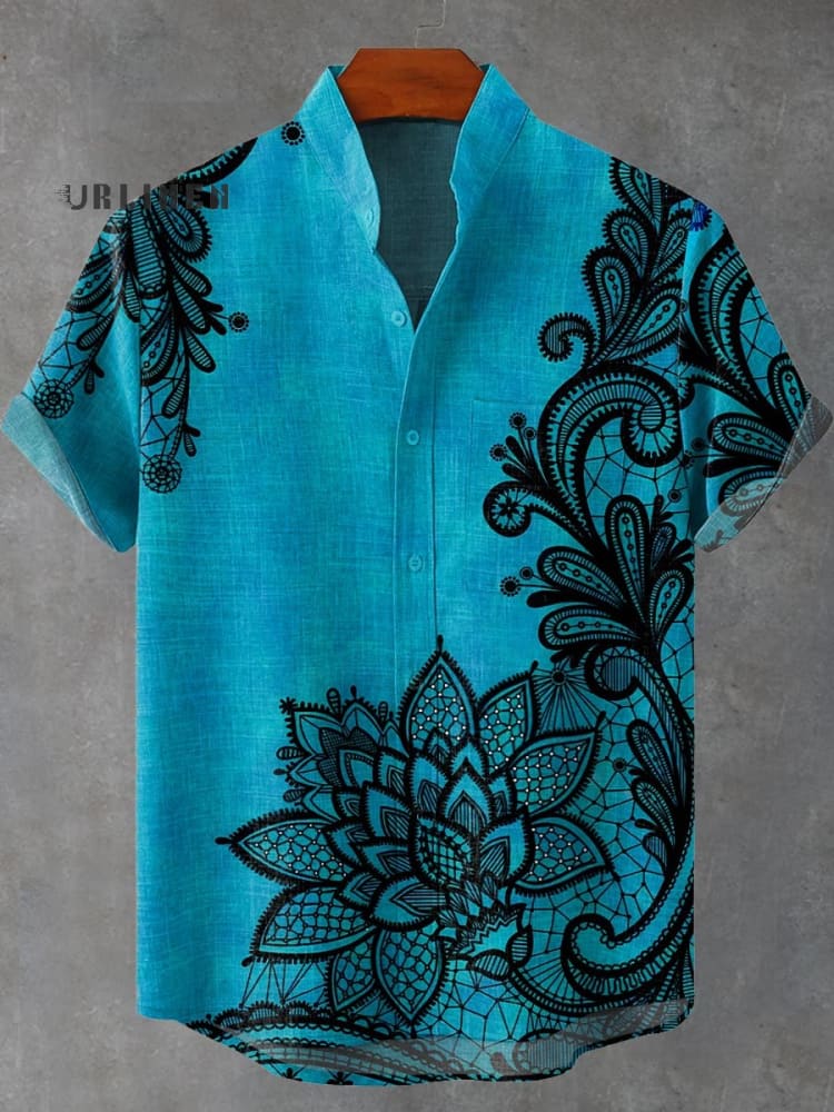 Vintage Ethnic Mandala Pattern Art Print Casual 100% Cotton Shirt