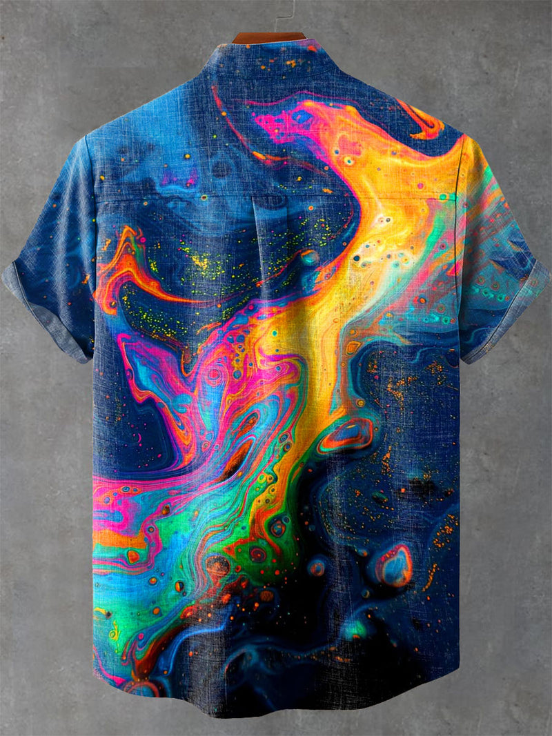 Color Spilled Oil Ink Art Print Casual 100% Cotton Shirt