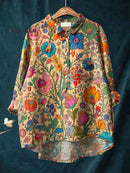 Men's Indian Folk Floral Print Art Casual 100% Cotton Shirt