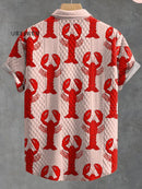 Red Lobster Decorative Pattern Casual Jacquard Shirt