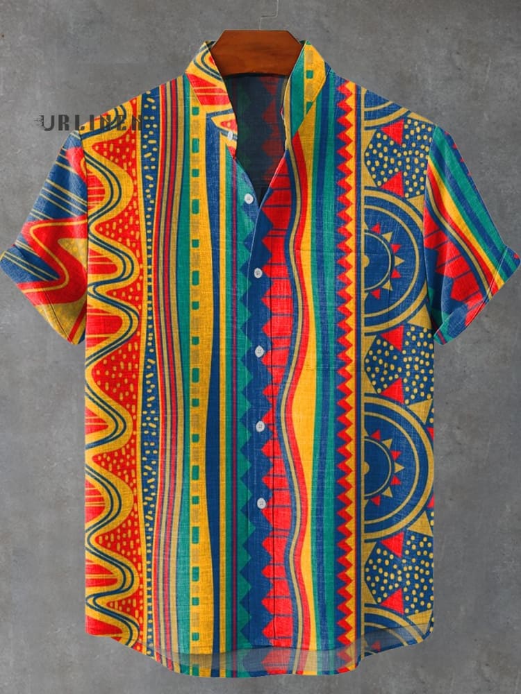 Africa Ethnic Tribe Kente Vintage Art Print Casual 100% Cotton Shirt