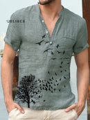 Men's Flying bird Linen Short Sleeve Casual T-shirt