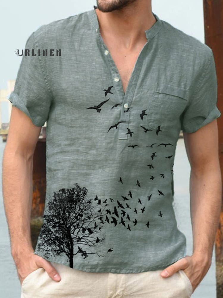 Men's Flying bird Linen Short Sleeve Casual T-shirt