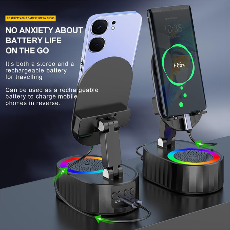 🔥HOT SALE 49%OFF🔥💥2025 Upgraded Cell Phone Stand with Induction Speaker/Power Bank/Atmosphere Light