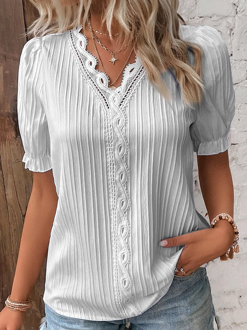 🎁Hot Sale🎁V Neck Plain Lace Elegant Shirt✈️Free Shipping