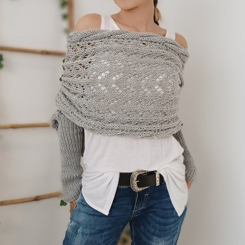 🧣 Women's Knitted Cut-Out Shawl Poncho Wrap