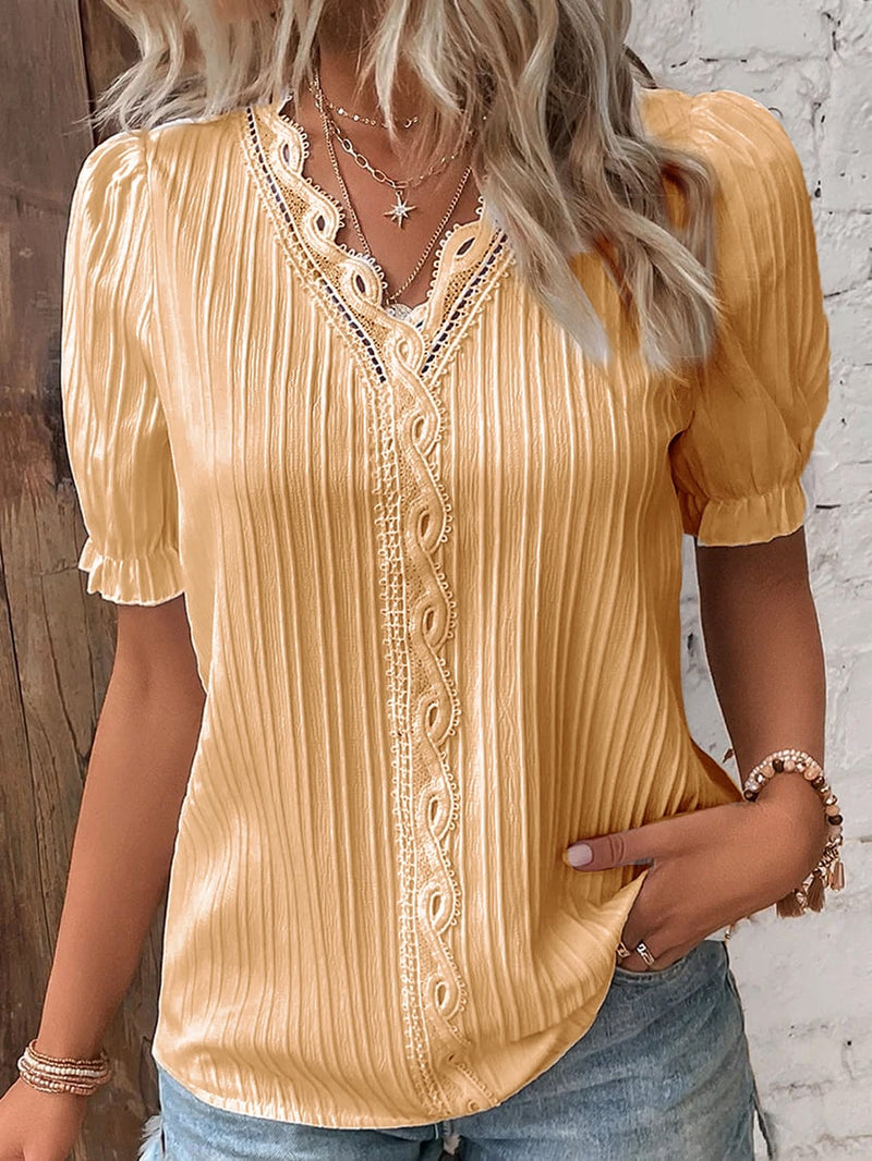 🎁Hot Sale🎁V Neck Plain Lace Elegant Shirt✈️Free Shipping