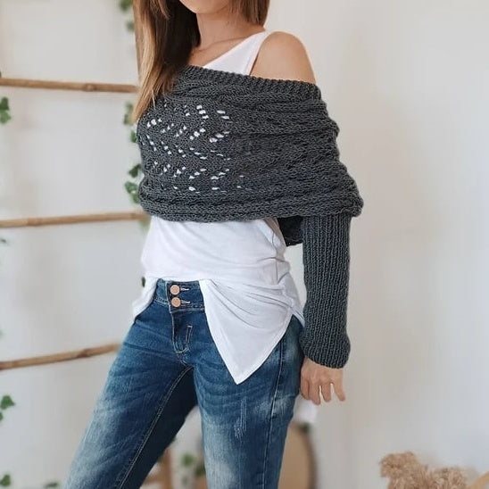 🧣 Women's Knitted Cut-Out Shawl Poncho Wrap