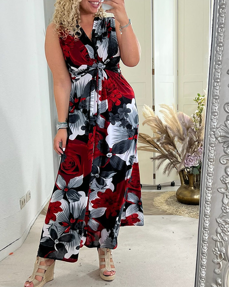 💥49% OFF💥Floral Print Sleeveless Pleated Elegant Dress