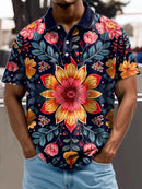 Indian Art Flowers Pattern Art Vintage Print Casual Cotton Polo