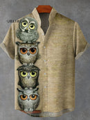 Funny Animals Owl Art Vintage Print Casual 100% Cotton Shirt