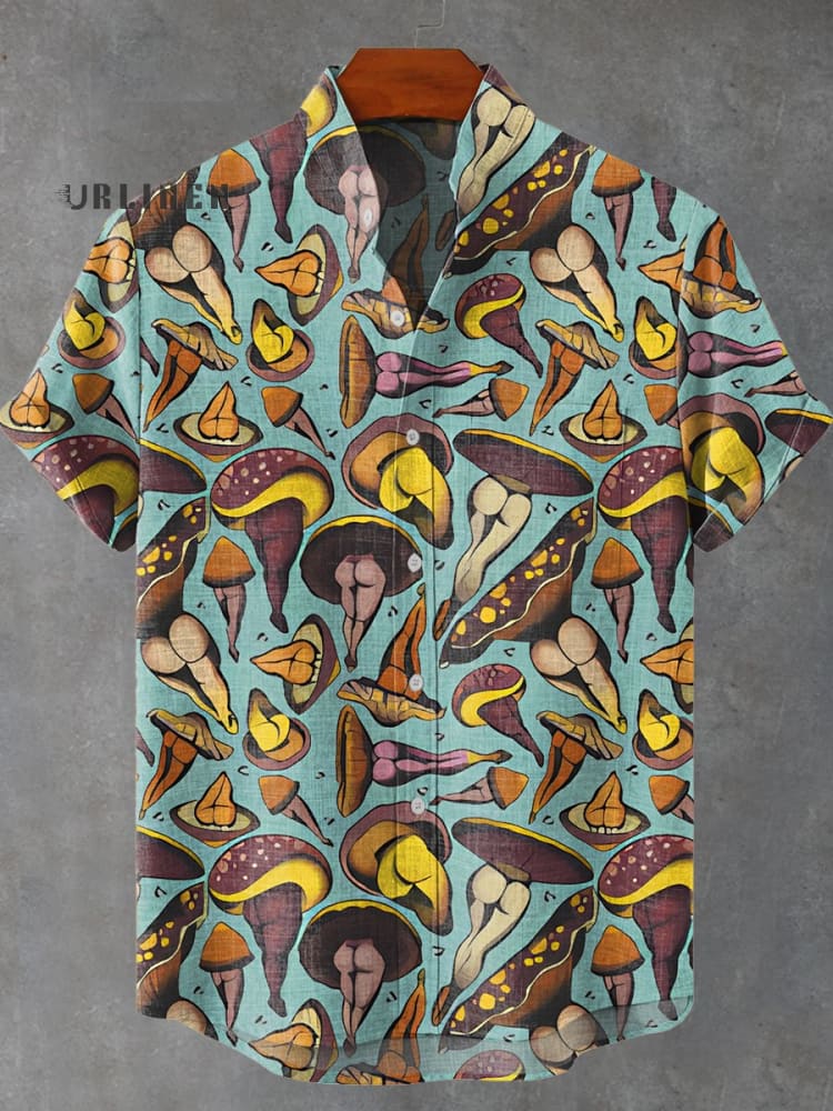 Sexy Mushroom Vintage Print Casual 100% Cotton Shirt