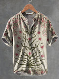 Indian Art Flowers Vintage Print Casual Cotton And Linen Polo