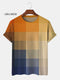 Blue and Orange Gradient Plaid Mosaic Geometry Art Print T-shirt