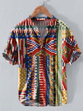 Ethnic Stripe Art Print Casual Cotton And Linen Polo