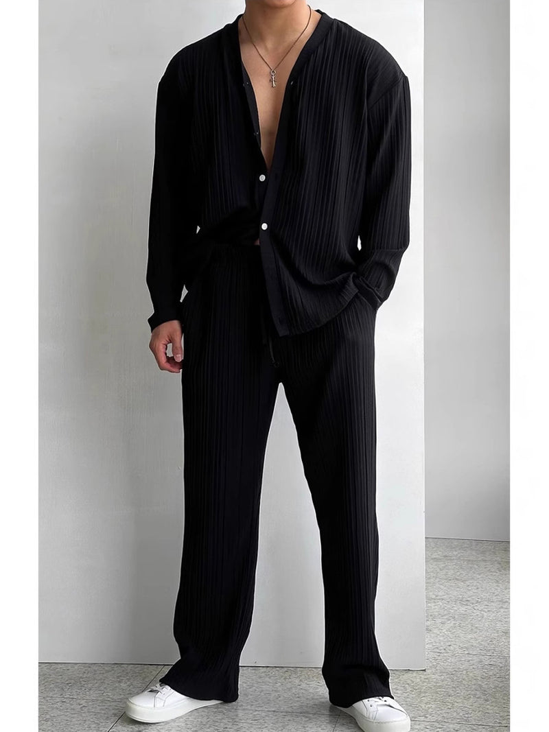 Men's Casual Long-sleeved Shirt and Trousers Suit