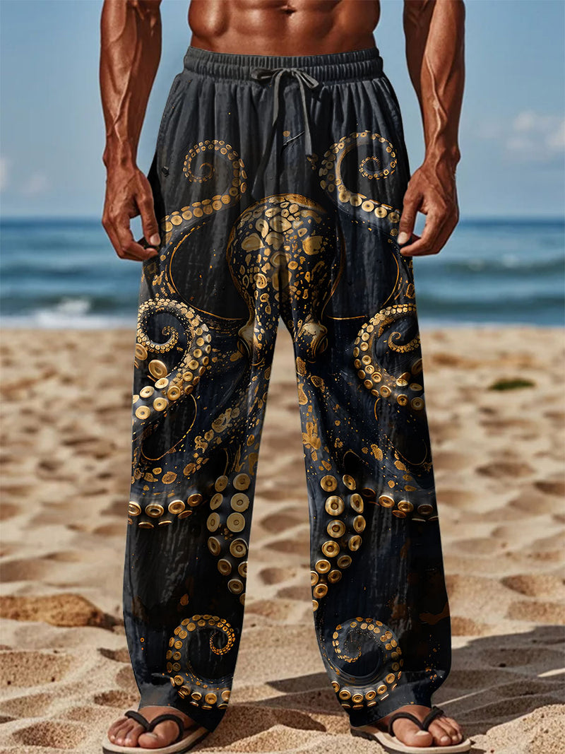 Men's Vintage Fish Octopus Art Printed Casual Trousers