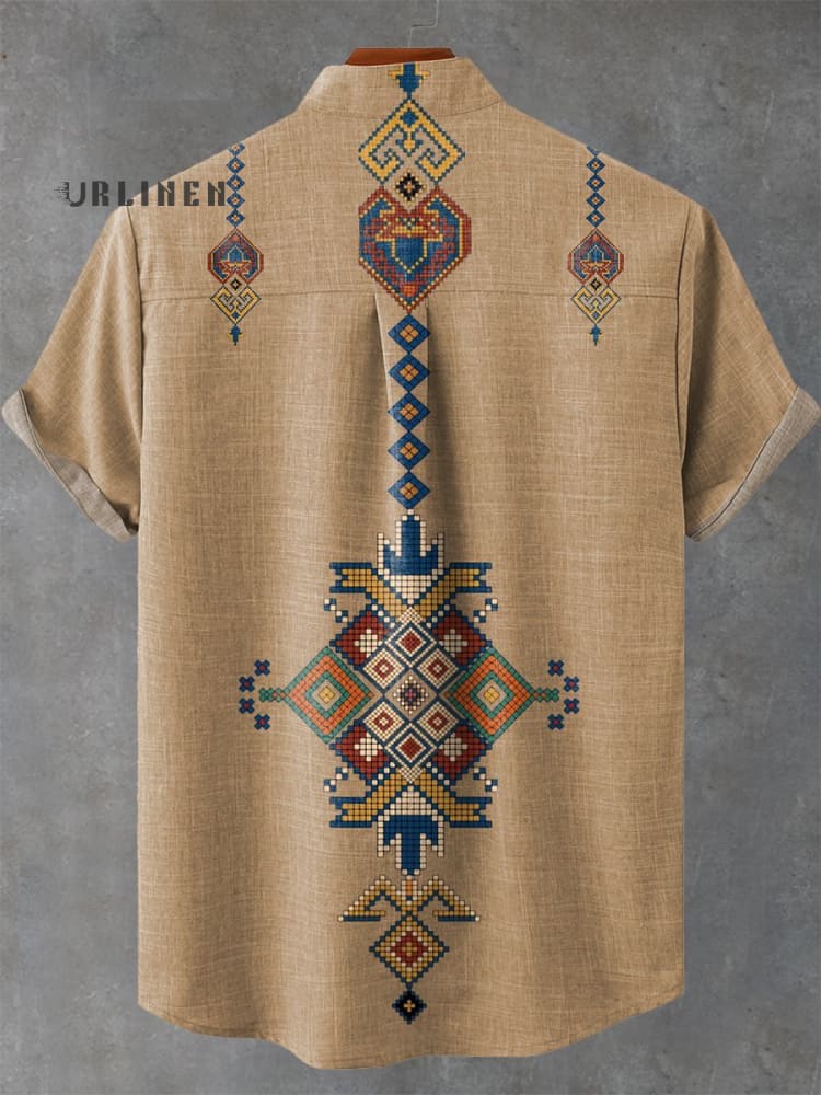 Retro Ethnic Style Sub Element Graphic Print Casual 100% Cotton Shirt