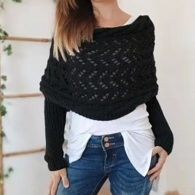 🧣 Women's Knitted Cut-Out Shawl Poncho Wrap