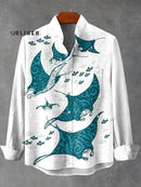 Vintage Manta Rays Art Print Casual 100% Cotton Shirt