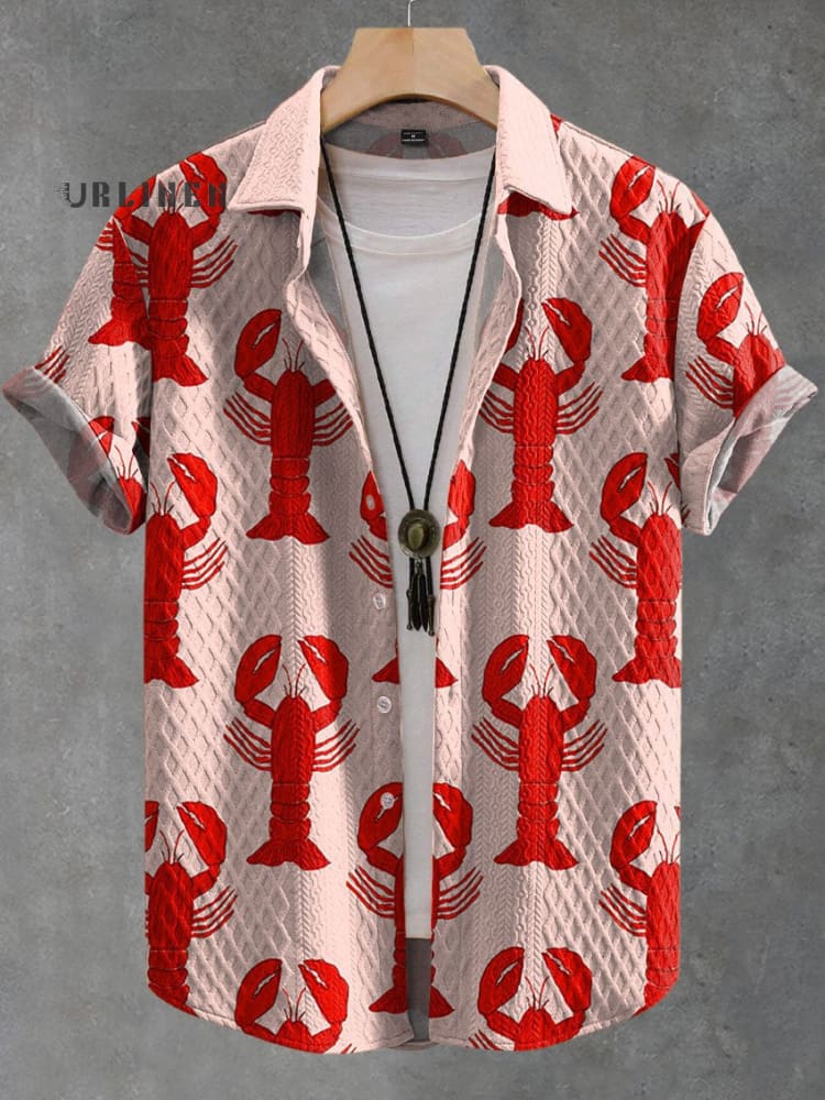 Red Lobster Decorative Pattern Casual Jacquard Shirt