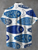 Vintage Fish Art Print Casual 100% Cotton Shirt