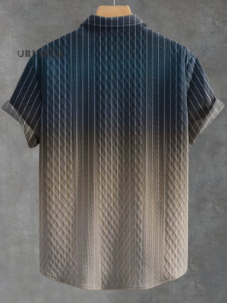 Gradient Stripes Art Print Casual Jacquard Shirt