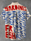 Vintage Fish Sardines Art Print Casual 100% Cotton Shirt