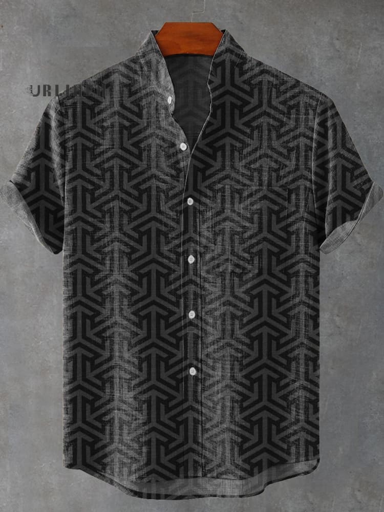 Geometric Repeat Pattern Printed Casual 100% Cotton Shirt