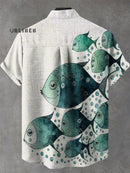 Vintage Fish Art Print Casual 100% Cotton Shirt