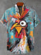 Abstract Art Color Block Combination Rooster Decorative Pattern Casual 100% Cotton Shirt