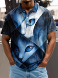 Vintage Abstract Cat Art Print Casual Cotton Polo