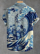 CATch The Blue Wave&cats 2024 Vintage Print Casual Jacquard Shirt