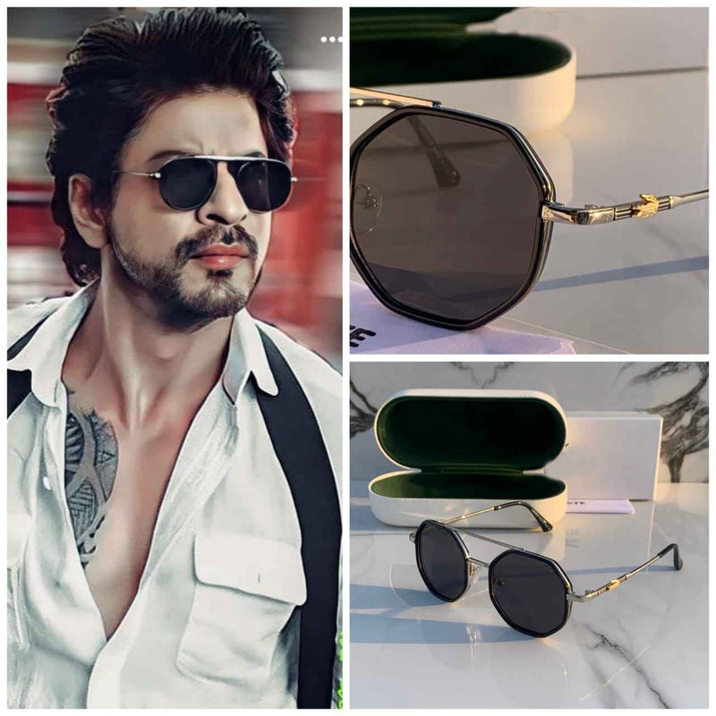 Shahrukh Khan Luxury Octagon Sunglasses with Black and Gold Detailing-FunkyTradition