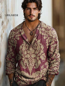 Men's Retro Dark Tribal Distressed Pattern Texture Print Cotton and Linen Casual Shirt