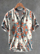 Bohemia Ethnic Pattern Art Vintage Print Casual Cotton And Linen Polo