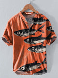 Sardine Art Print Casual Cotton And Linen Polo