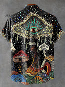 Vintage Psychedelic Eyes Mushroom Art Print Casual 100% Cotton Shirt