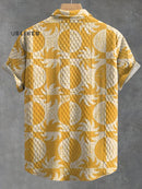 Vintage Yellow Geometric Pattern Print Casual Jacquard Shirt