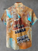 Ink Guitar Music Vintage Print Casual 100% Cotton Shirt