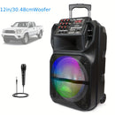 Portable Wireless Trolley Speaker with LED DJ Lights, Microphone & Wheels